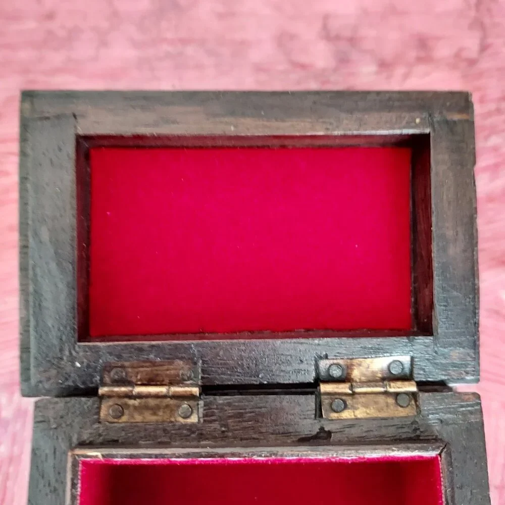 Sarinah Carved Wood Hinged Trinket Box-Peacock Carved into the Lid